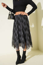 Ekose Desen Şifon Midi Etek