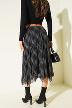 Ekose Desen Şifon Midi Etek