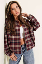Plaid Patterned Short Jacket with Zipper