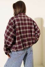 Plaid Patterned Short Jacket with Zipper