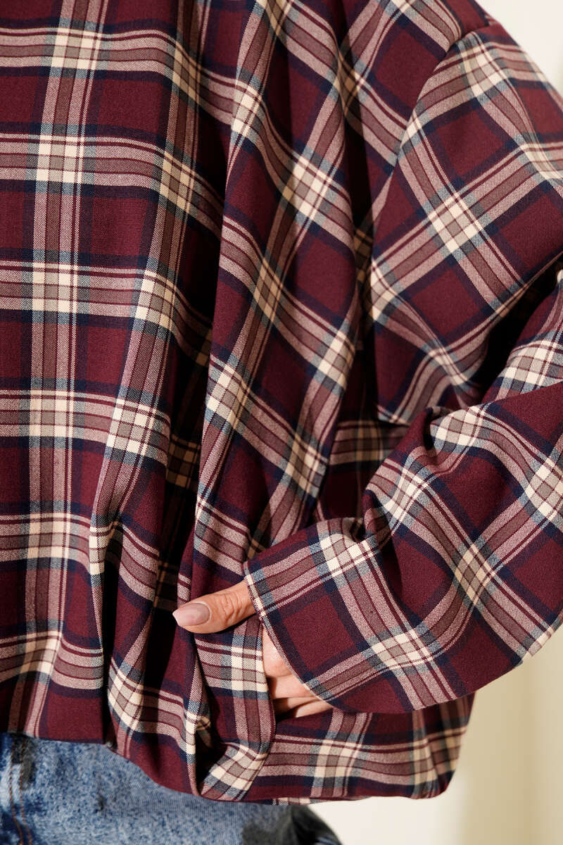Plaid Patterned Short Jacket with Zipper
