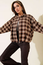 Plaid Patterned Short Jacket with Zipper