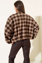 Plaid Patterned Short Jacket with Zipper