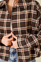 Plaid Patterned Short Jacket with Zipper