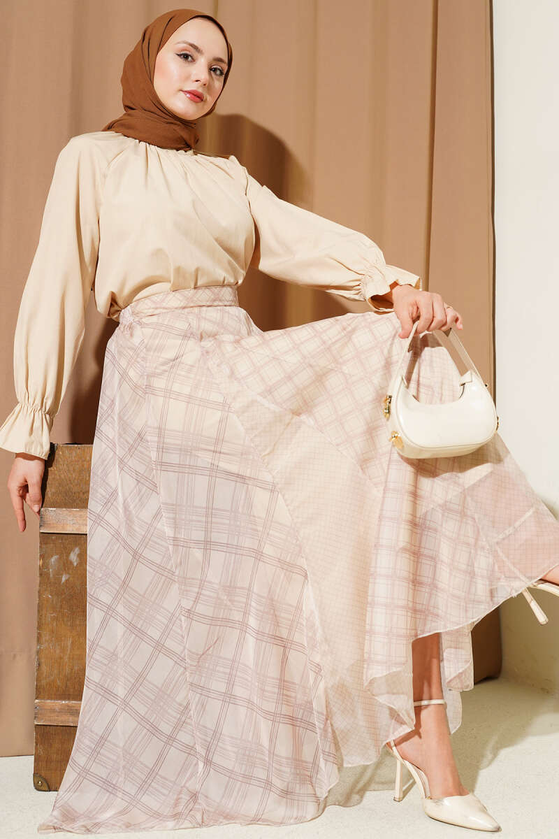 Plaid Patterned Chiffon Flared Skirt Второстепенное изображение товара