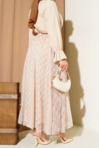 Ekose Desenli Şifon Kloş Etek