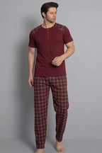 Ekose Garnili Kısa Kol Erkek Pijama Takımı