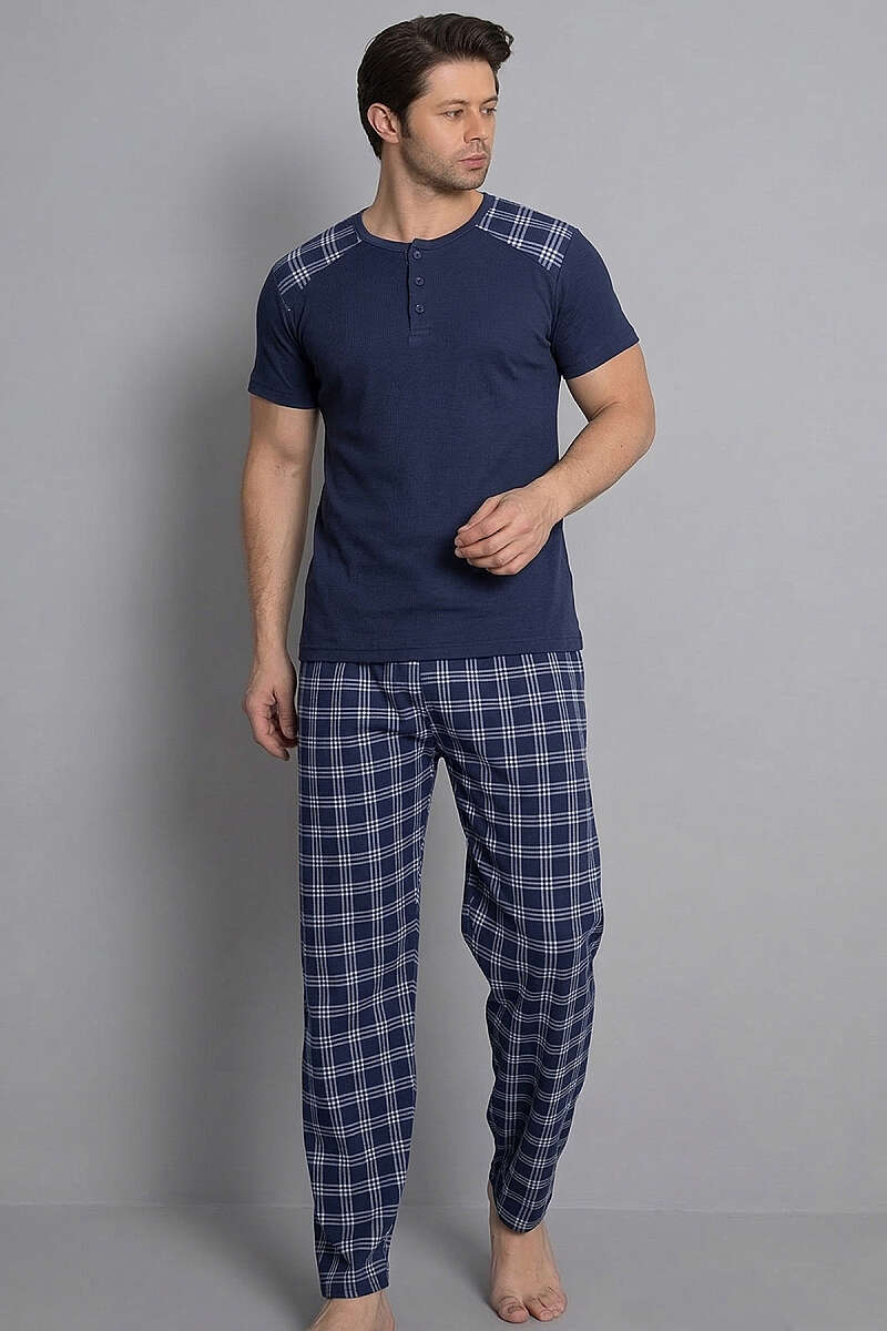 Ekose Garnili Kısa Kol Erkek Pijama Takımı