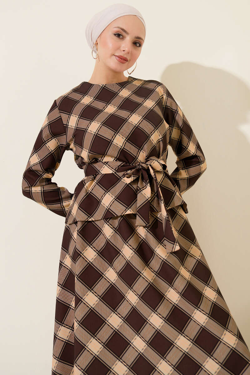 Plaid Patterned Skirt and Blouse Double Set Второстепенное изображение товара