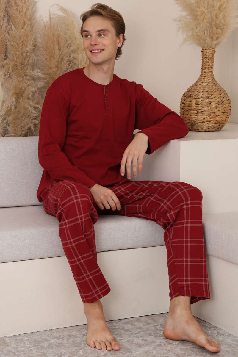 Plaid Buttoned Men's Pajama Set