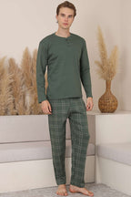 Plaid Buttoned Men's Pajama Set