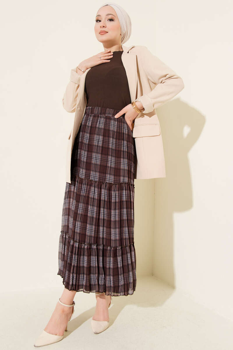 Plaid Layered Chiffon Skirt Второстепенное изображение товара