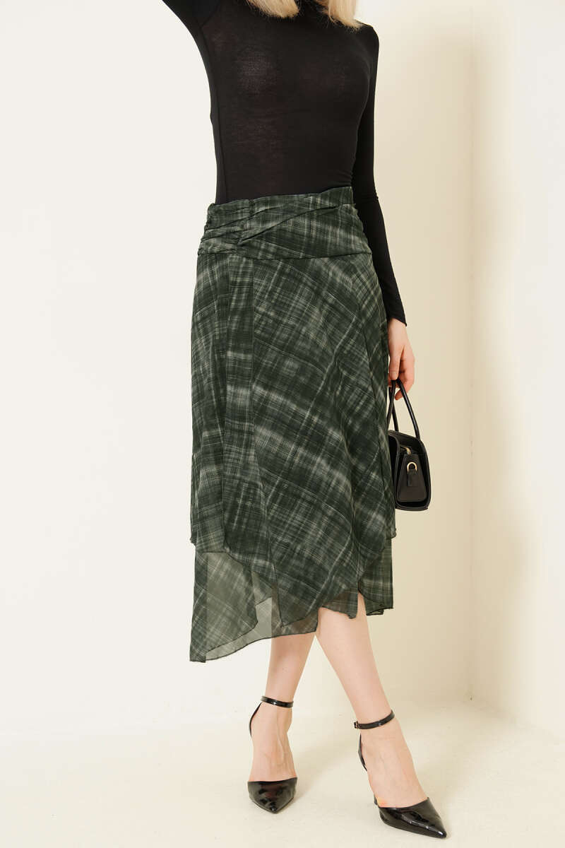 Chiffon Midi Skirt with Plaid Slits Второстепенное изображение товара