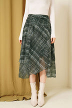 Ekoseli Yırtmaçlı Şifon Midi Etek