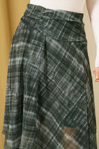 Ekoseli Yırtmaçlı Şifon Midi Etek