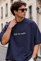 Enjeksiyon Baskılı Salaş Erkek T-shirt Lacivert