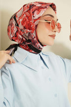 Eskiz Çiçek Desen Eşarp Siyah Bordo