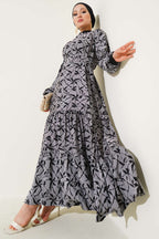 Dress Pleated Patterned Long Dress