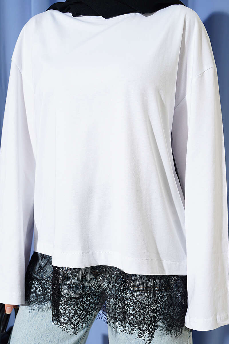 Etek Ucu Dantelli Basic Tunik