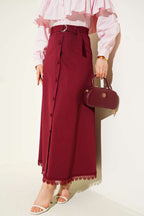 Etek Ucu Güpürlü Düğme Detaylı Etek