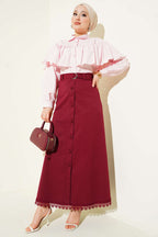 Etek Ucu Güpürlü Düğme Detaylı Etek