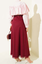 Etek Ucu Güpürlü Düğme Detaylı Etek