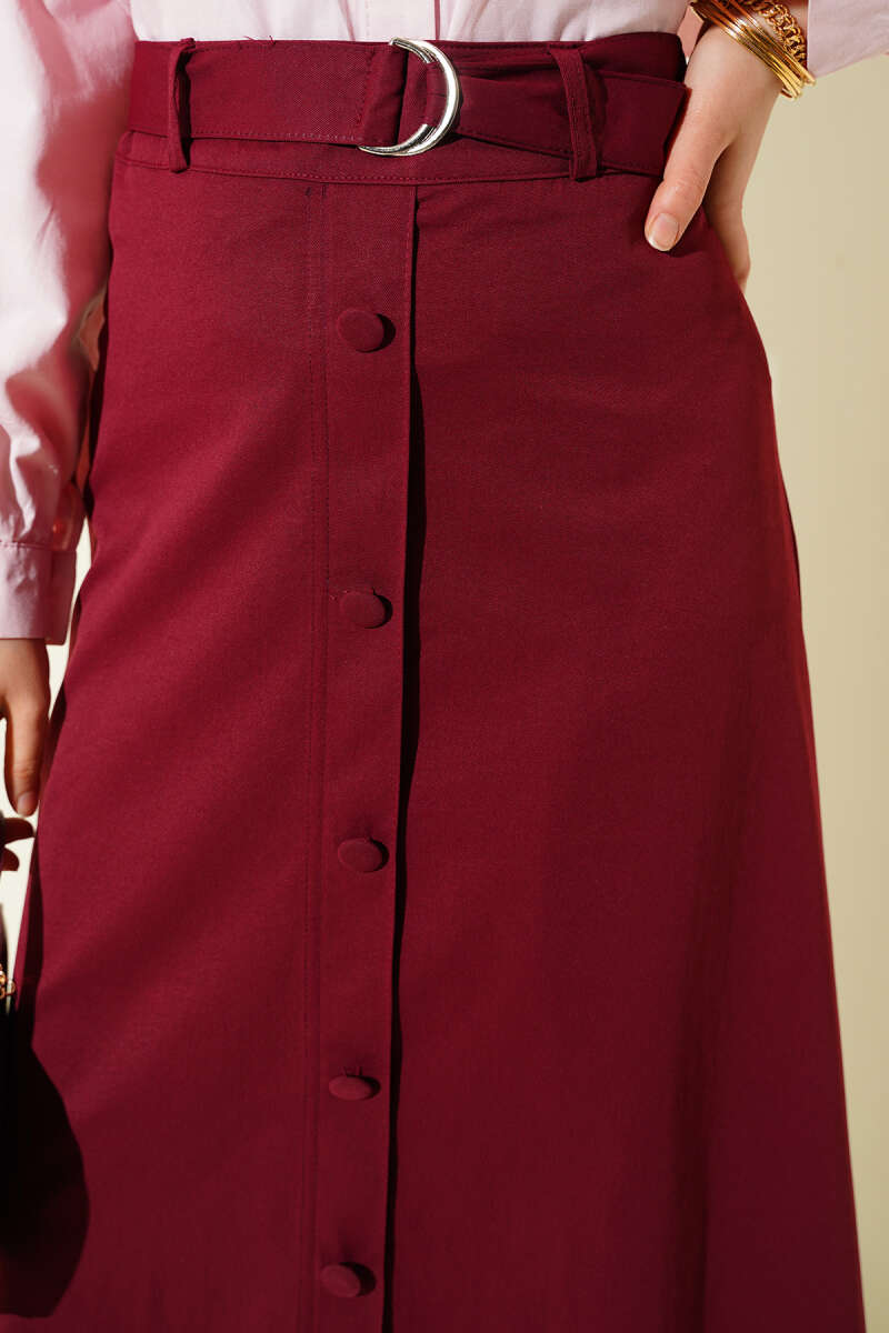 Etek Ucu Güpürlü Düğme Detaylı Etek