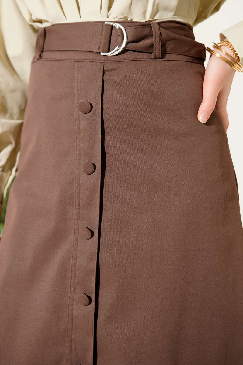 Etek Ucu Güpürlü Düğme Detaylı Etek