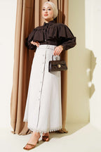 Etek Ucu Güpürlü Düğme Detaylı Etek