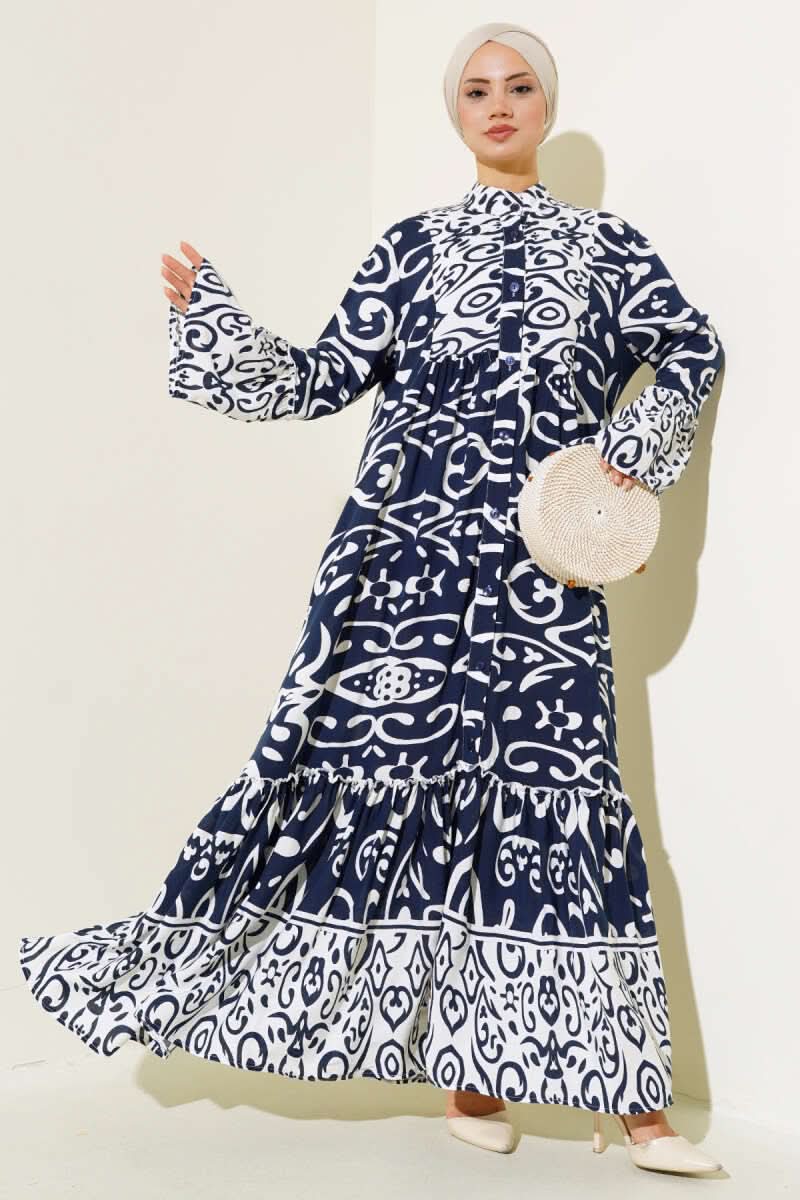 Shabby Kleid mit Ethnomuster und Knöpfen