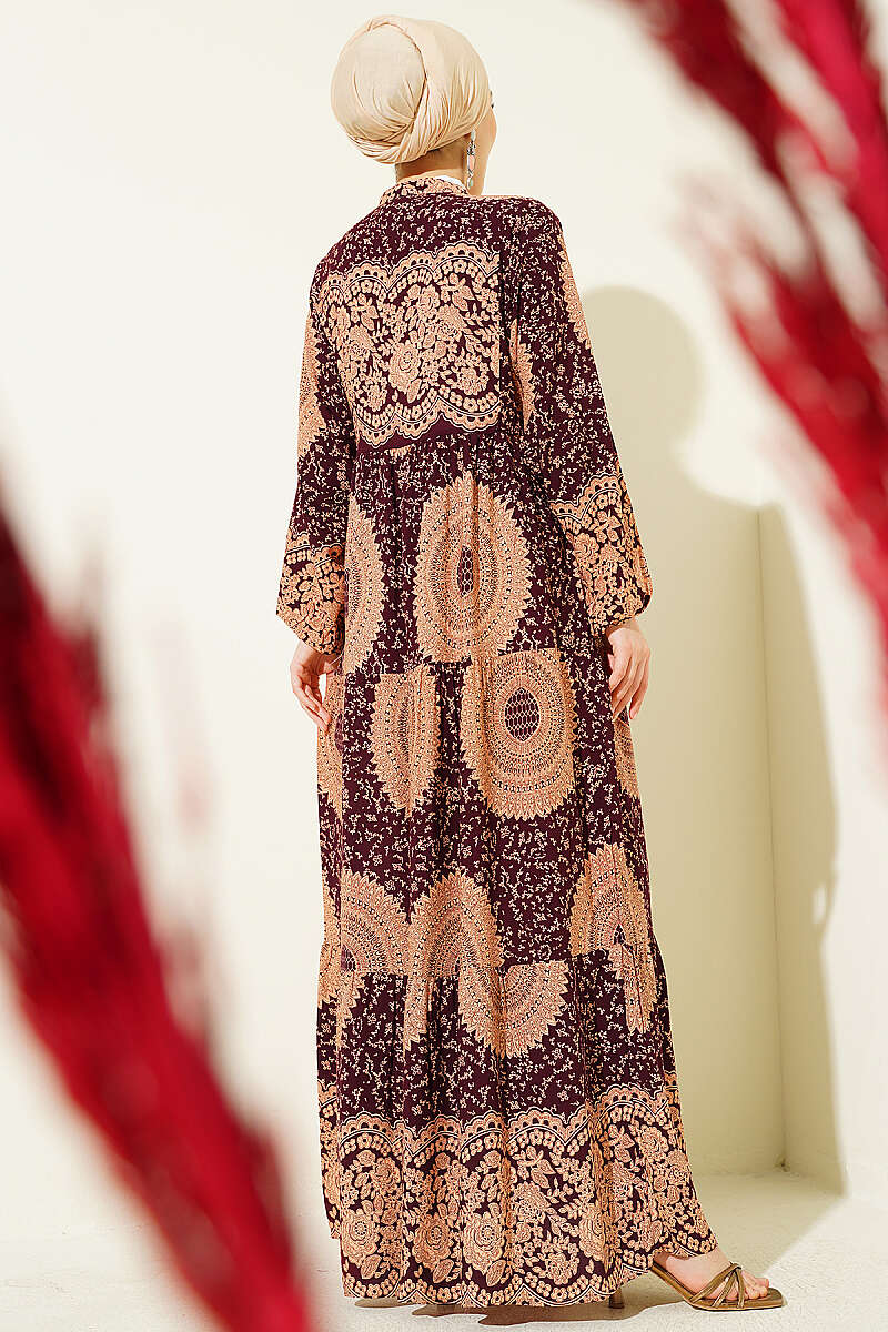 Etnik Motif Desen Hakim Yaka Elbise