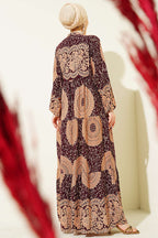 Etnik Motif Desen Hakim Yaka Elbise