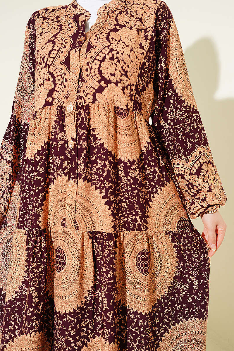 Etnik Motif Desen Hakim Yaka Elbise