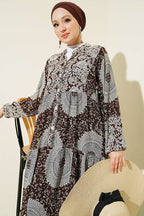 Etnik Motif Desen Hakim Yaka Elbise