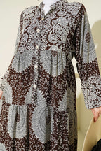 Etnik Motif Desen Hakim Yaka Elbise