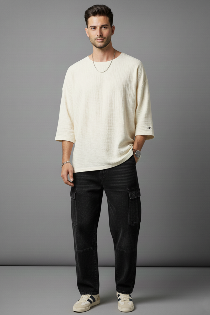 Fakir Kol Müslin Erkek Oversize T-shirt