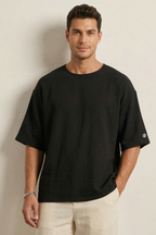 Fakir Kol Müslin Erkek Oversize T-shirt Siyah