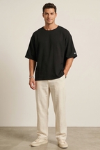 Fakir Kol Müslin Erkek Oversize T-shirt Siyah