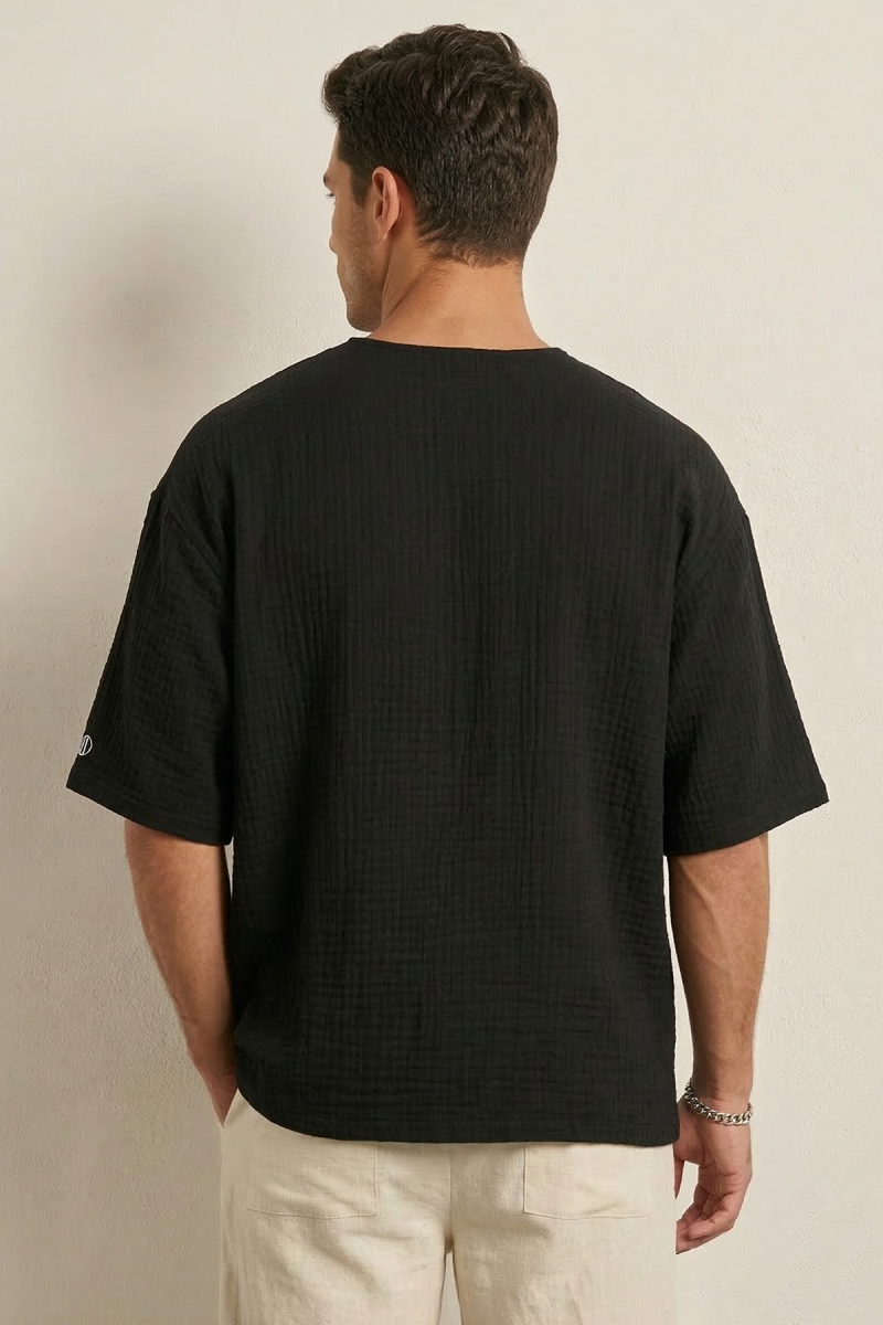 Fakir Kol Müslin Erkek Oversize T-shirt Siyah
