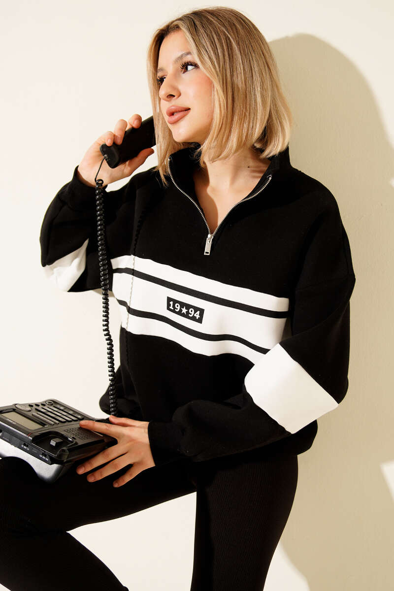 Fermuarlı 1994 Baskılı Üç İplik Swatshirt