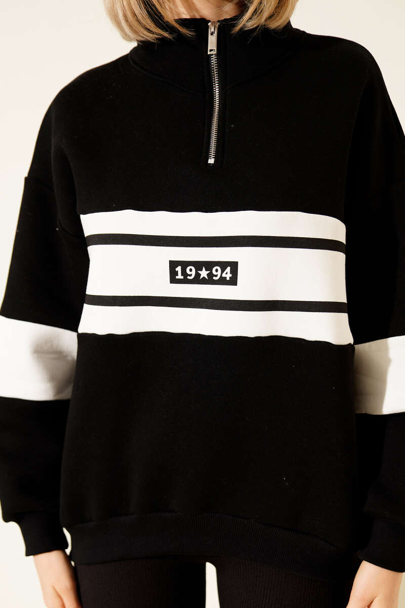 Fermuarlı 1994 Baskılı Üç İplik Swatshirt