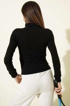 Fermuarlı Cepli Crop Hırka Siyah