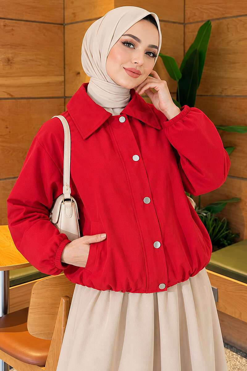 Zippered Snap-Fastened Short Jacket Khaki