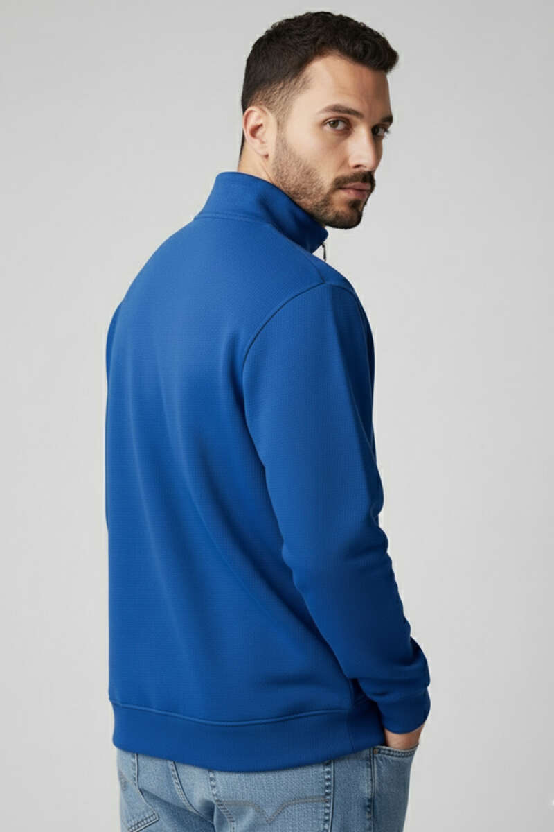 Fermuarlı Dik Yaka Üç İplik Sweatshirt