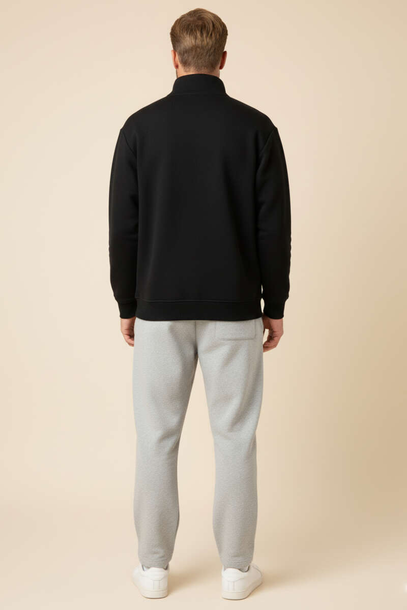 Fermuarlı Dik Yaka Üç İplik Sweatshirt