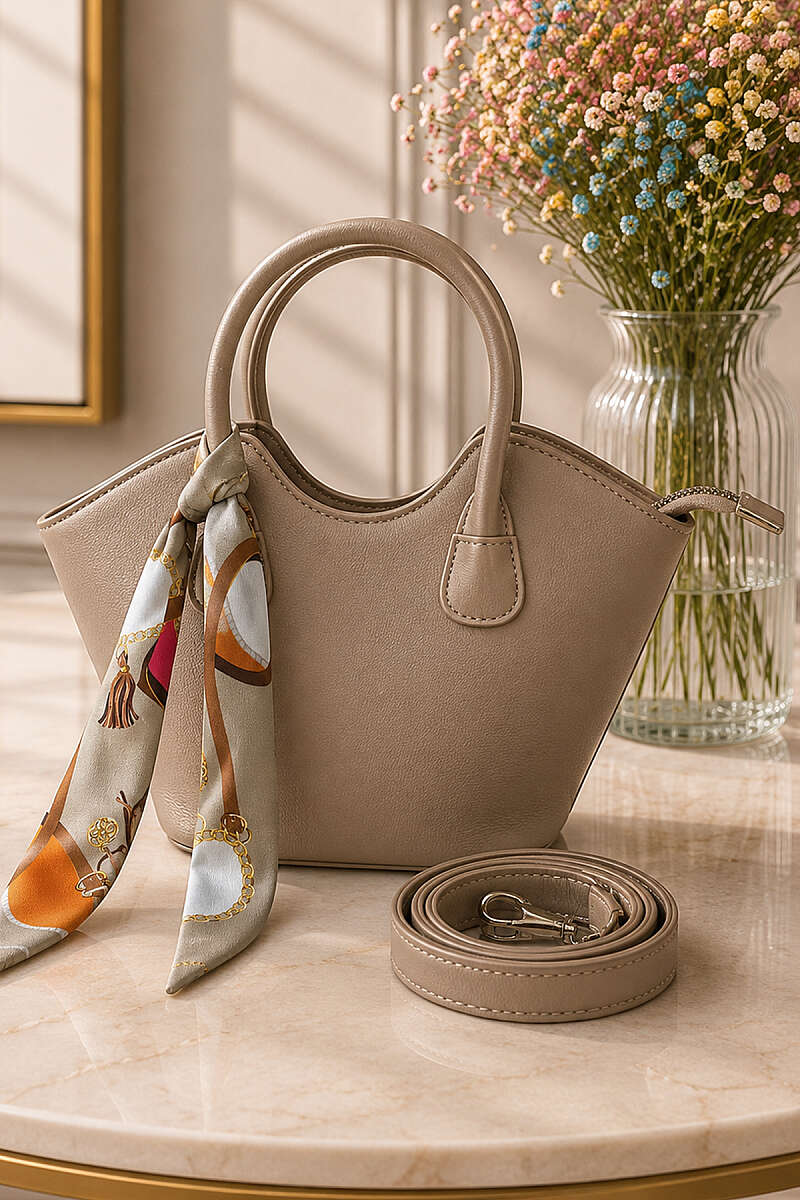 Fermuarlı Fularlı Üçgen Çanta