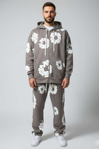 Fermuarlı Kabartma Baskı Erkek Sweatshirt