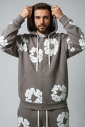Fermuarlı Kabartma Baskı Erkek Sweatshirt