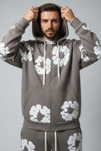 Fermuarlı Kabartma Baskı Erkek Sweatshirt