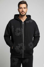 Fermuarlı Kabartma Baskı Erkek Sweatshirt